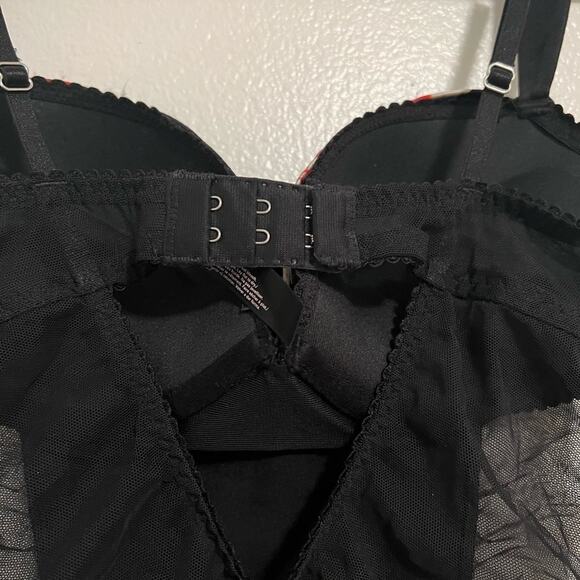 Victoria's Secret Teddy Bodysuit Black Ruffled Sheer Multicolored Bows 34C - Picture 6 of 8